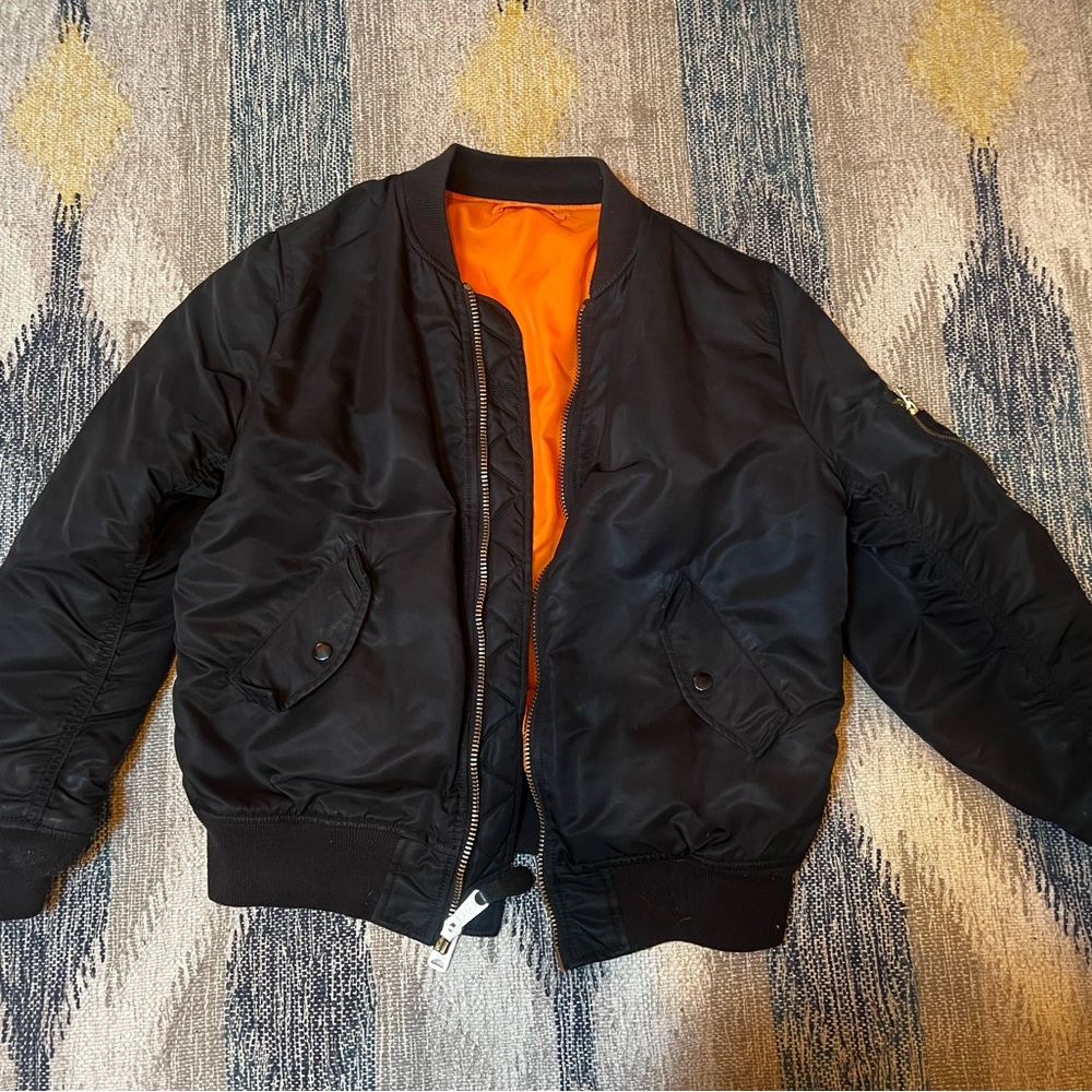 Alpha Industries Black Bomber Jacket with Orange Lining